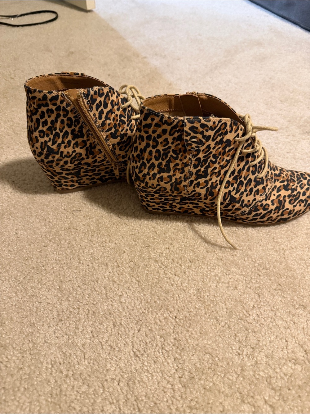 Dolce Vita Leopard Lace-Up Wedge Booties - Tan Black